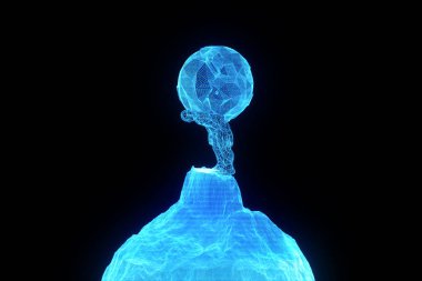 İnsan Tel Çerçeve hologramı tarzında dünya tutun. Güzel 3d render