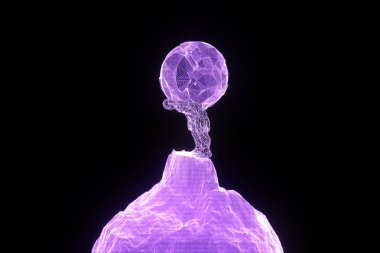 İnsan Tel Çerçeve hologramı tarzında dünya tutun. Güzel 3d render