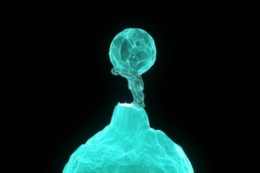 İnsan Tel Çerçeve hologramı tarzında dünya tutun. Güzel 3d render