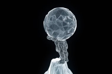 İnsan Tel Çerçeve hologramı tarzında dünya tutun. Güzel 3d render