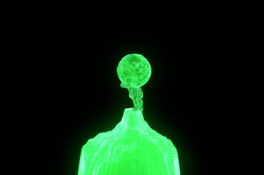 İnsan Tel Çerçeve hologramı tarzında dünya tutun. Güzel 3d render