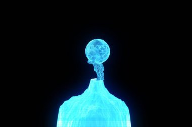 İnsan Tel Çerçeve hologramı tarzında dünya tutun. Güzel 3d render