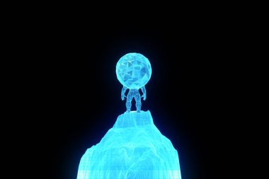 İnsan Tel Çerçeve hologramı tarzında dünya tutun. Güzel 3d render