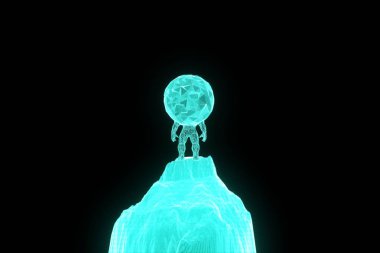 İnsan Tel Çerçeve hologramı tarzında dünya tutun. Güzel 3d render