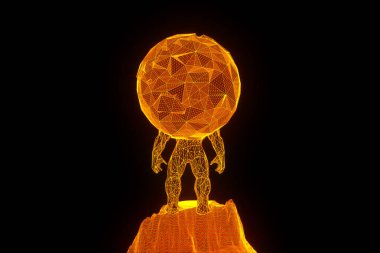 İnsan Tel Çerçeve hologramı tarzında dünya tutun. Güzel 3d render