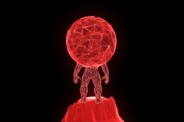 İnsan Tel Çerçeve hologramı tarzında dünya tutun. Güzel 3d render