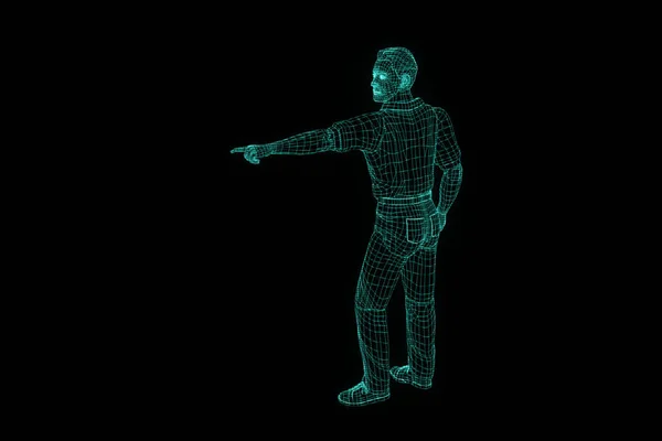 Human Wireframe Hologram in Motion. Perenderan 3D Bagus — Stok Foto