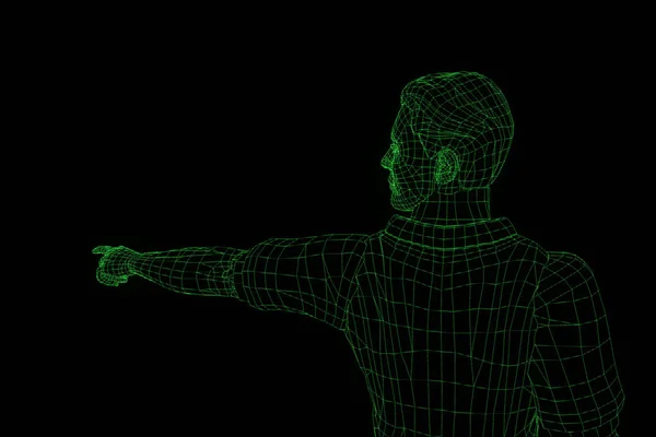 Holograma de Wireframe humano en movimiento. Niza 3D Rendering — Foto de Stock