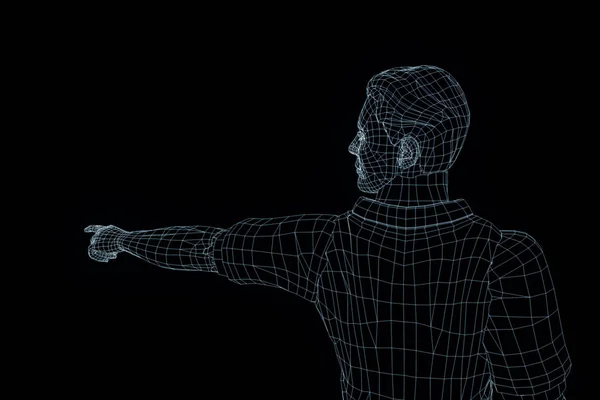 Holograma de Wireframe Humano em Movimento. Boa renderização 3D — Fotografia de Stock