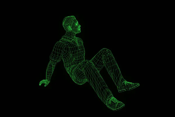 Holograma de Wireframe humano en movimiento. Niza 3D Rendering — Foto de Stock