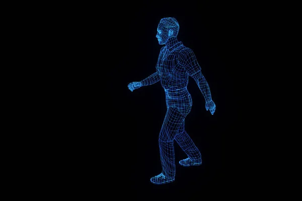 Human Wireframe Hologram in Motion. Perenderan 3D Bagus — Stok Foto