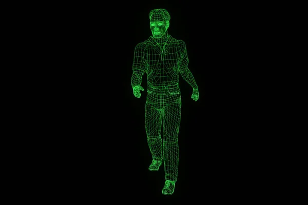 Holograma de Wireframe humano en movimiento. Niza 3D Rendering — Foto de Stock