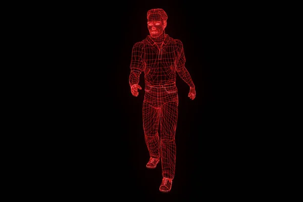 Голограма людського дроту в русі. 3D рендерингу — стокове фото