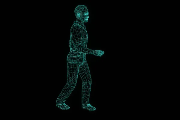 Голограма людського дроту в русі. 3D рендерингу — стокове фото
