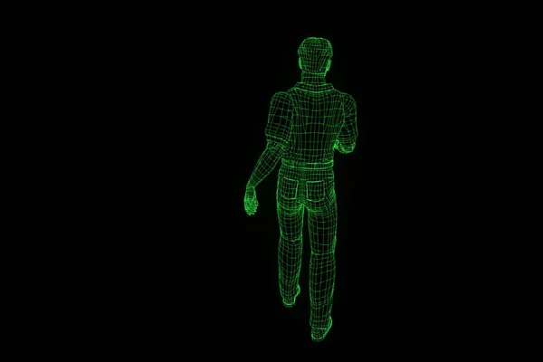 Human Wireframe Hologram in Motion. Perenderan 3D Bagus — Stok Foto