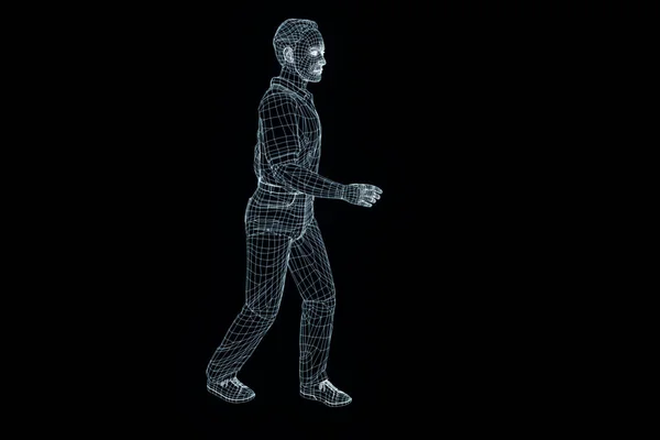 Human Wireframe Hologram in Motion. Perenderan 3D Bagus — Stok Foto