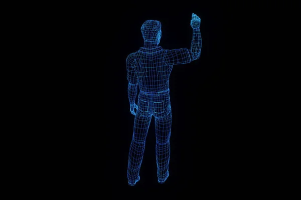 Holograma de Wireframe humano en movimiento. Niza 3D Rendering —  Fotos de Stock