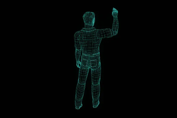 Mänskliga Wireframe Hologram i rörelse. Fina 3d-Rendering — Stockfoto