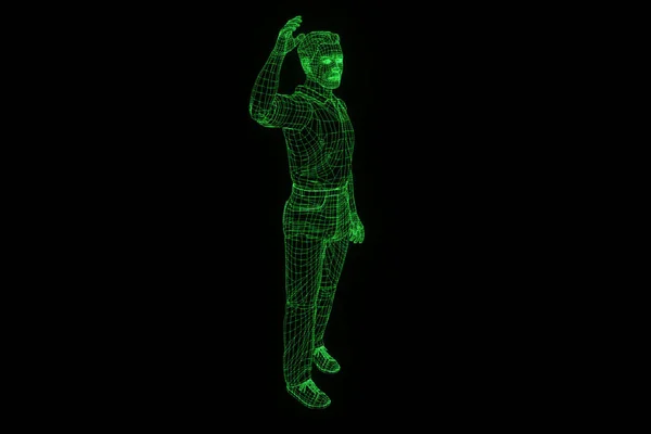 Holograma de Wireframe humano en movimiento. Niza 3D Rendering —  Fotos de Stock