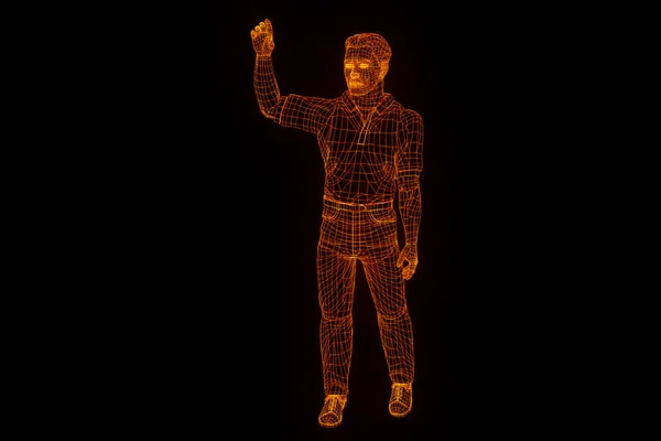 Holograma de Wireframe humano en movimiento. Niza 3D Rendering — Foto de Stock