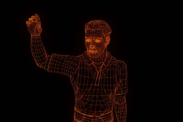 Human Wireframe Hologram in Motion. Perenderan 3D Bagus — Stok Foto