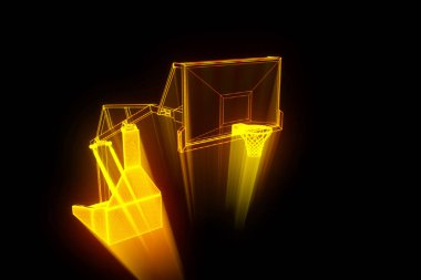 Basketbol sepet fütüristik Hologram tarzı. Güzel 3d Render