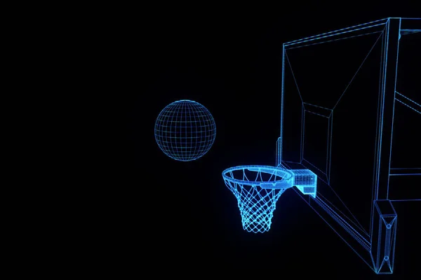 Basketbol sepet fütüristik Hologram tarzı. Güzel 3d Render — Stok fotoğraf