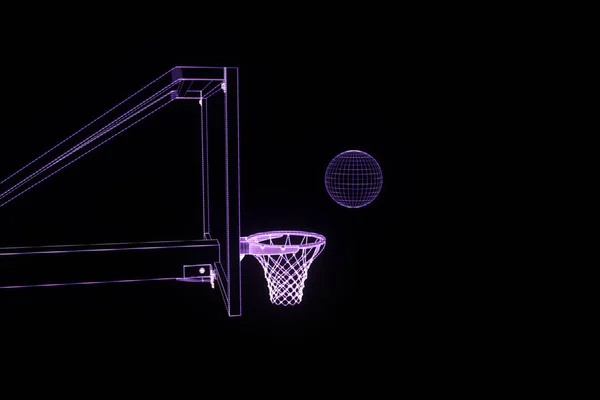 Баскетбольная баскетбольная корзина в стиле футуристической голограммы. Nice 3D Render — стоковое фото