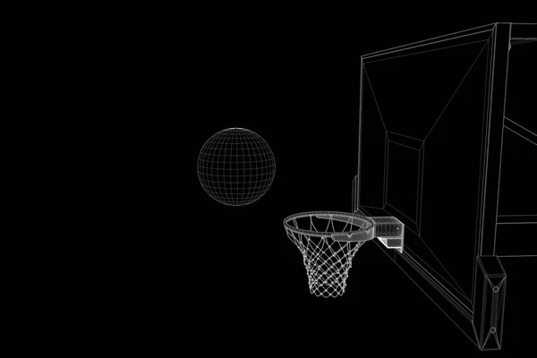 未来のホログラム スタイル バスケット ボール バスケット。素敵な 3 d レンダリング — ストック写真