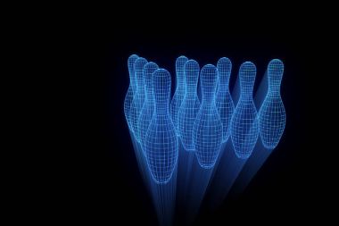 Hologram tel kafes tarzı bowling Pin. Güzel 3d render