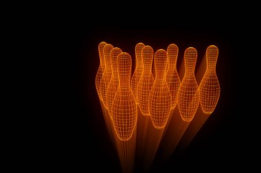 Hologram tel kafes tarzı bowling Pin. Güzel 3d render