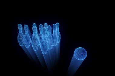 Hologram tel kafes tarzı bowling Pin. Güzel 3d render
