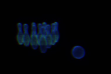Hologram tel kafes tarzı bowling Pin. Güzel 3d render