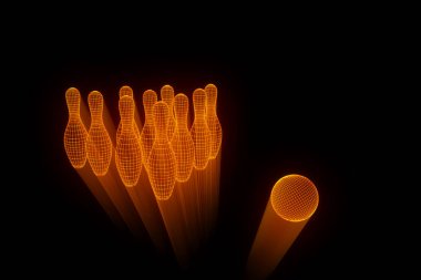 Hologram tel kafes tarzı bowling Pin. Güzel 3d render