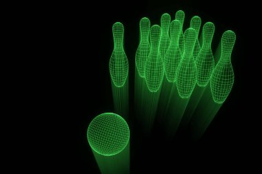 Hologram tel kafes tarzı bowling Pin. Güzel 3d render