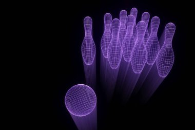 Hologram tel kafes tarzı bowling Pin. Güzel 3d render