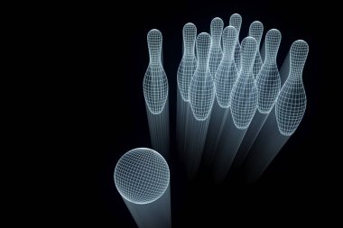 Hologram tel kafes tarzı bowling Pin. Güzel 3d render