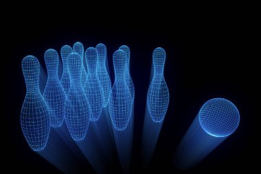 Hologram tel kafes tarzı bowling Pin. Güzel 3d render