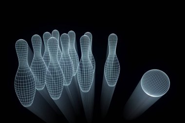 Hologram tel kafes tarzı bowling Pin. Güzel 3d render