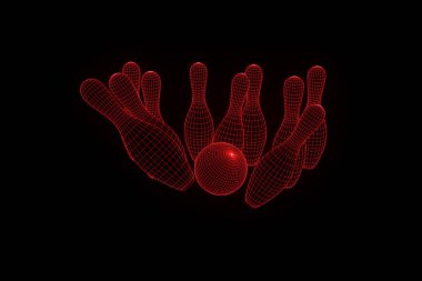 Hologram tel kafes tarzı bowling Pin. Güzel 3d render