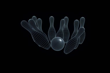Hologram tel kafes tarzı bowling Pin. Güzel 3d render
