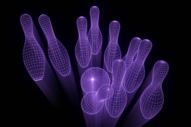 Hologram tel kafes tarzı bowling Pin. Güzel 3d render