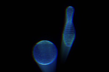Hologram tel kafes tarzı bowling Pin. Güzel 3d render