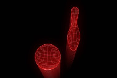 Hologram tel kafes tarzı bowling Pin. Güzel 3d render
