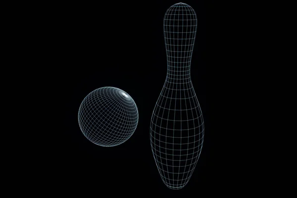 Épinglette de bowling en style Wireframe hologramme. Belle rendu 3D — Photo