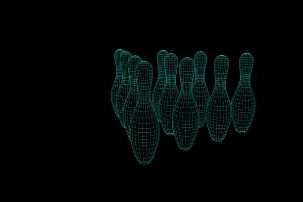 Kręgle w stylu model szkieletowy Hologram. Ładne renderowania 3d — Zdjęcie stockowe