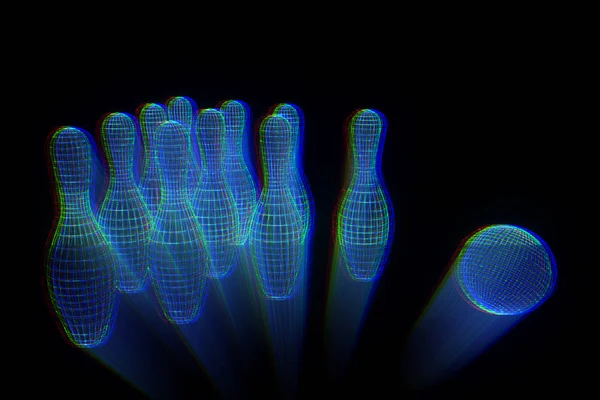 Bowlingnadel im Hologramm-Wireframe-Stil. schönes 3D-Rendering — Stockfoto