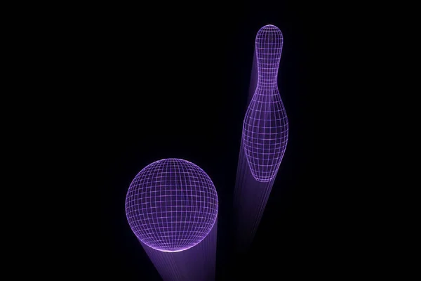 Bowling Pin in Hologram Wireframe stijl. Mooie 3D-Rendering — Stockfoto