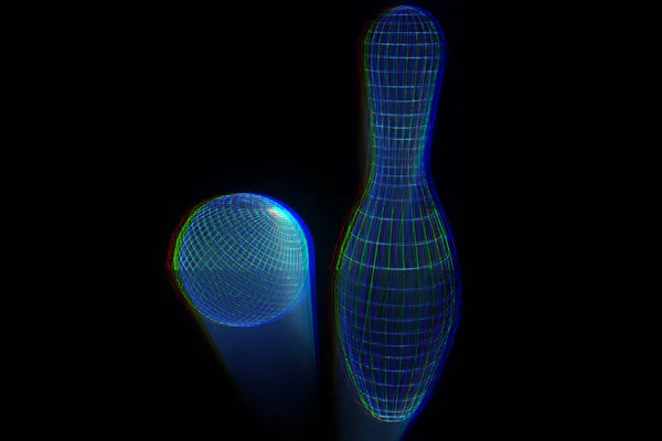 Pin bowling Hologram drótváz stílus. Szép 3D-s renderelés — Stock Fotó