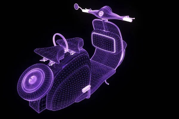 홀로그램 와이어 프레임 스타일에 Motorroller입니다. 멋진 3d 렌더링 — 스톡 사진